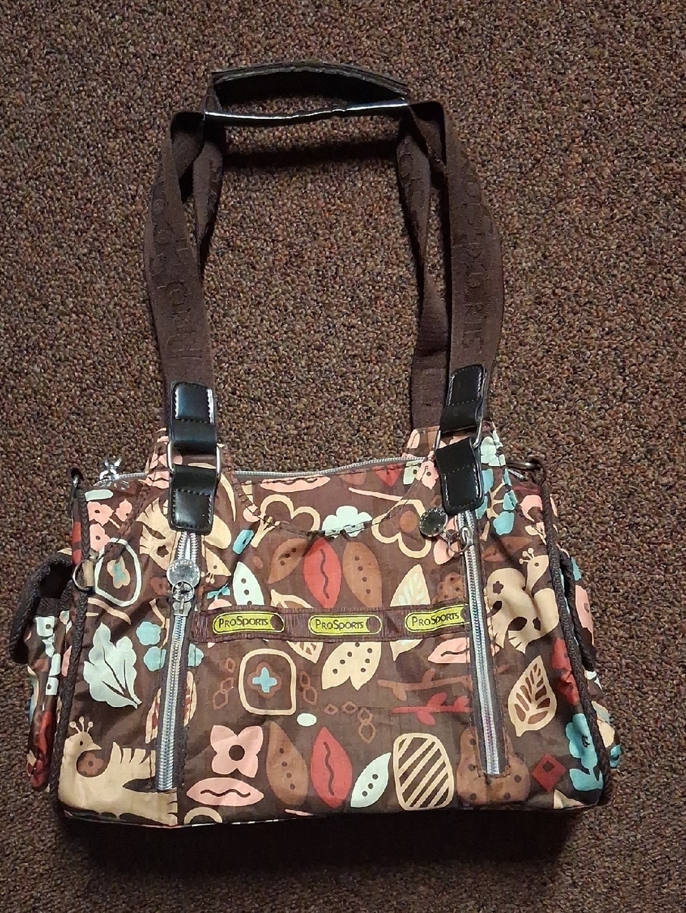 Vintage LeSportsac Brown Multicolored Floral Purse W/ Crossbody Strap